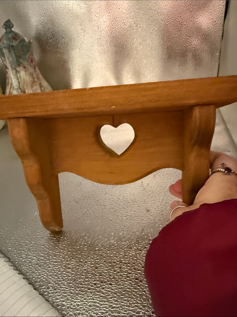 Vintage Shabby Chic Wooden Heart Accent Shelf - Natural Wood